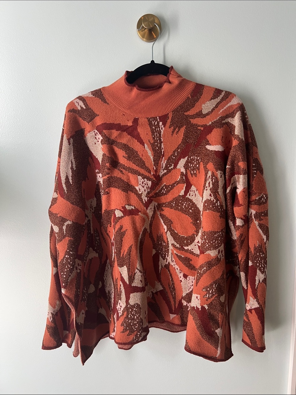 entro Burnt Orange & Brown Botanical Turtleneck Sweater